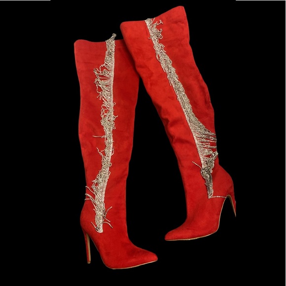 EGO Red Suede thigh high boots - Picture 1 of 3